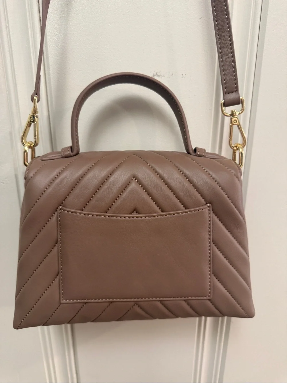 Quince Quilted Top-Handle Satchel Crossbody in Dark Taupe NWOT
